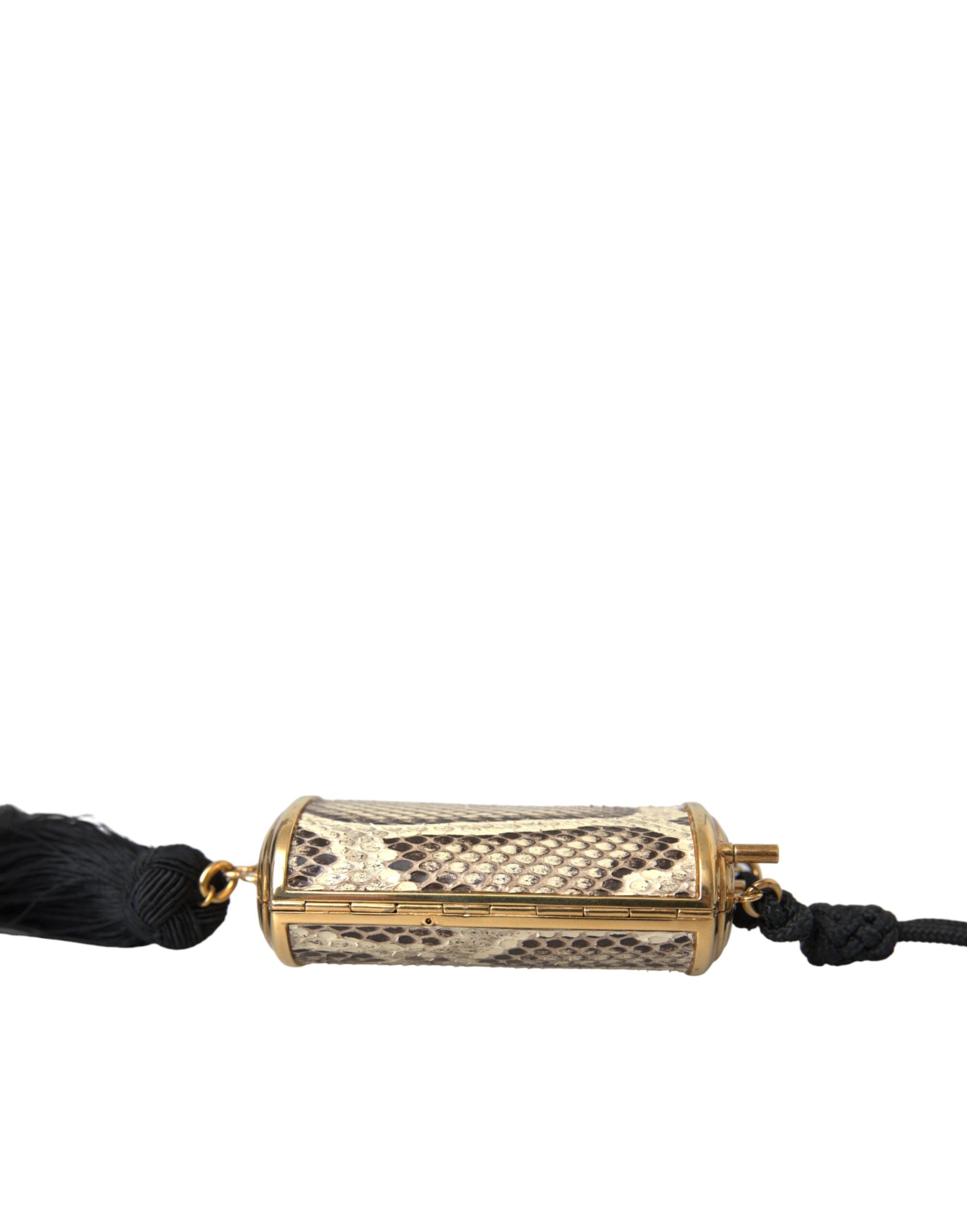 Dolce & Gabbana Beige Exotic Leather Mini Mirror Tassel Makeup Bag